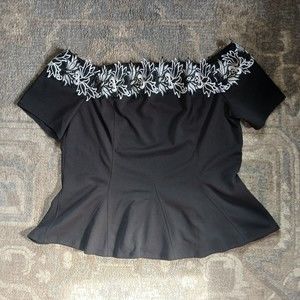 Thalia Sodi Black Embroidered Elastic Waist Lined XXL cold shoulder Elegant